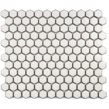 JAPM White Polished Tiny Hexagon Porcelain Mosaic Tile, White