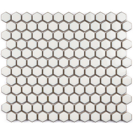 JAPM White Polished Tiny Hexagon Porcelain Mosaic Tile, White