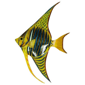Tropical Bright Colorful Yellow Blue Angel Fish Hanger Wall Decor 