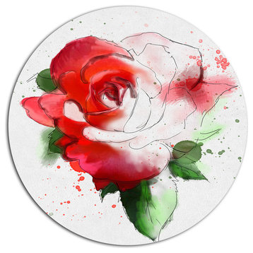 Red Hand-Drawn Rose Illustration, Floral Disc Metal Wall Art, 11"