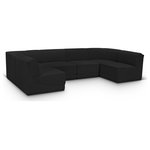 Meridian Furniture - Ollie Black Boucle Fabric U-Shaped Modular Sectional, Black, 6-Piece: 4 Armless Chair, 2 Corner Chair - Meet the epitome of style and functionality with this Ollie boucle fabric living room sectional, part of the Ollie modular collection. A contemporary marvel, this sectional features chic and inviting rich black boucle fabric upholstery, giving it a sumptuous texture that oozes elegance and luxury. Curved corners add to the visual look of the sectional while maximizing seating comfort while lounging, reading, or entertaining. Pair it with other items in the Ollie collection easily, thanks to an attachment latch underneath.