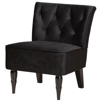 Eesha Modern Farmhouse Velvet Accent Chair, Black