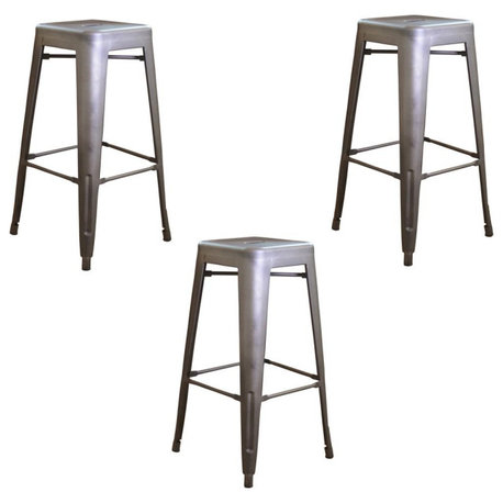 AmeriHome Loft Gun Metal 30 inch Metal Bar Stool - 3 Piece