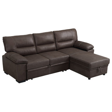 Kipling Microfiber Reversible Sleeper Sectional Sofa, Saddle Brown