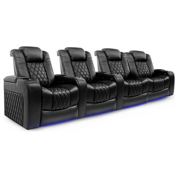 Tuscany Leather Home Theater Seating, Black, Row of 4 Loveseat Right