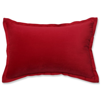 Indoor Velvet Flange Red Lumbar Rectangular Throw Pillow