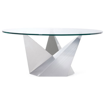 Modern Trimont Coffee Table - Clear Glass with Brushed Stainless Steel Base