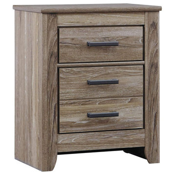 2 Drawer Nightstand, Sleek Design With Rustic Details and Warm Gray Finish