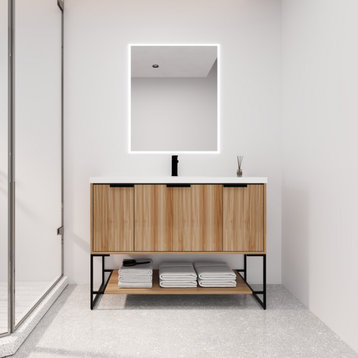 BNK Freestanding Raised Grain Bathroom Vanity With Resin Basin, Maple, 48"