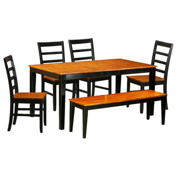 6-Piece Dining Room Set With Kitchen Tables, 4 Wooden Chairs Plus Bench