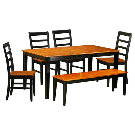 6-Piece Dining Room Set With Kitchen Tables, 4 Wooden Chairs Plus Bench