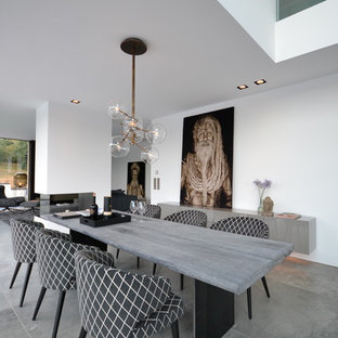 ケルンの巨大なコンテンポラリースタイルのLDKの画像 (白い壁、グレーの床、暖炉なし)