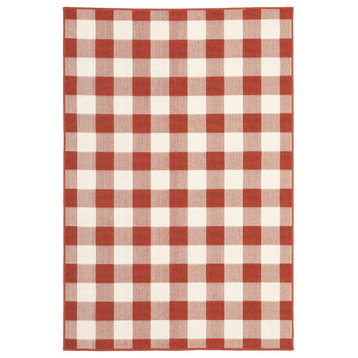 Madelina Gingham Check Indoor/Outdoor Area Rug, Red, 5'3"x7'6"