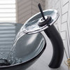 Glass Waterfall Vessel Bathroom Faucet Oil Rub Bronze w Drain, Clear Black Glass