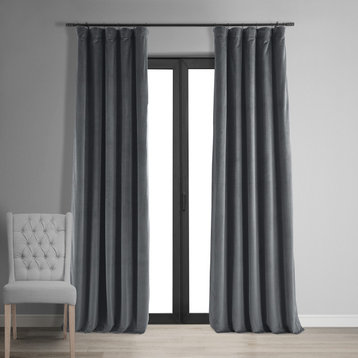 Signature Blackout Velvet Curtain Single Panel, Distance Blue Grey, 50"x108"