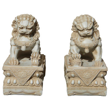 Chinese Off White Marble Like Fengshui Foo Dogs Hcs1289, 2-Piece Set
