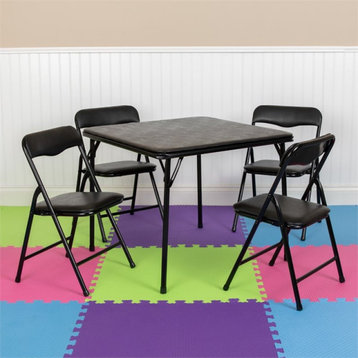 Flash Furniture 5 Piece Square Faux Leather Top Kids Folding Table Set in Black