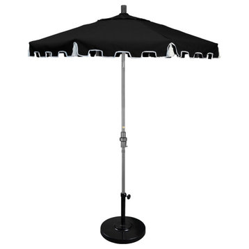 7.5' Hammertone Gray Greek Key Patio Umbrella With Ribs and Tassels, Black