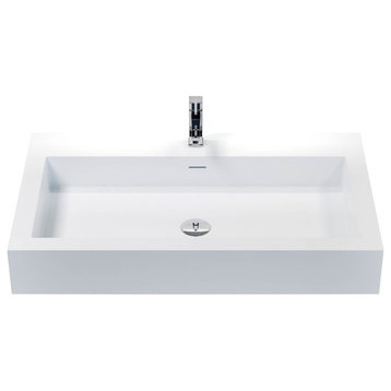 Badeloft Stone Resin Wall-mounted Sink, Glossy White, Large