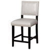 Linon Brook 24" Wood Counter Stool Lt Gray Faux Leather Nailhead Trim in Black