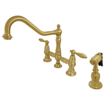 Kingston Brass Kitchen Faucet With Side Sprayer, Brushed Brass