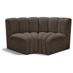 Meridian Furniture - Arc Boucle Fabric Upholstered 2-Pc. Inward Curved Modular Sectional, Brown - Give your living room or den the perfect blend of style and versatility with this Arc boucle fabric curved modular Sectional. Part of the Arc modular furniture collection, this Sectional comes upholstered in rich brown boucle fabric and features deep channel tufting that adds a touch of luxury while enhancing comfort and support. A seamless combination of form and function, this chair can be used with other Arc pieces to create a myriad of configurations in your well-curated room.