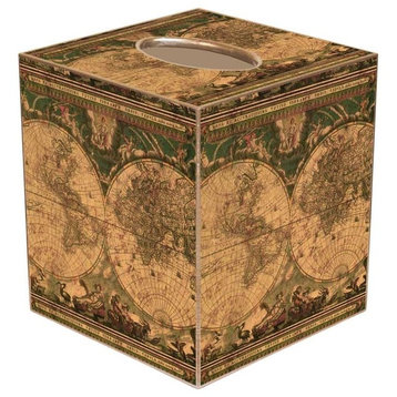 TB652 - Antique World Map Tissue Box Cover