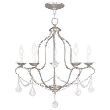 Traditional French Country Five Light Chandelier-Brushed Nickel Finish