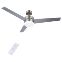 52" Ceiling Fan With LED Light and Remote Control, Brushed Nickel Finish