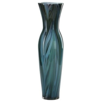 Cyan Lighting Peacock Feather - 23" Tall Vase, Multi Colored Blue Finish