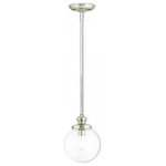 Livex Lighting - Livex Lighting 50902-35 Sheffield - 1 Light Mini Pendant - The classic shaped hand crafted clear glass shadeSheffield 1 Light Mi Polished Nickel CleaUL: Suitable for damp locations Energy Star Qualified: n/a ADA Certified: n/a  *Number of Lights: 1-*Wattage:100w Medium Base bulb(s) *Bulb Included:No *Bulb Type:Medium Base *Finish Type:Polished Nickel