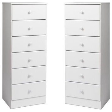 Home Square 6 Drawer Wood Lingerie Chest Set in White (Set of 2)