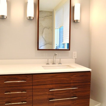 Walnut Floating Vanity and Matching Medicine Cabinets