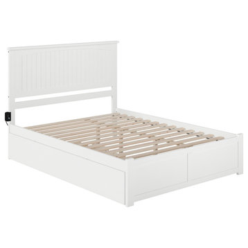 Nantucket Queen Bed With Footboard And Twin Extra Long Trundle, White