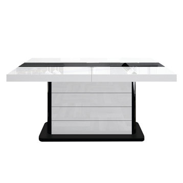 LIANOSA White Gloss Dining Table with Extension, White/Black