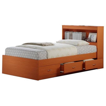 Hodedah Twin Captain Bed With 3-Drawers and Headboard, Cherry