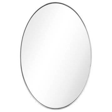 Ultra Stainless Steel Oval Wall Mirror, 24"x36", Brushed Silver