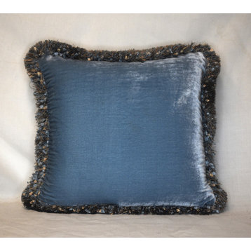 Silk Velvet Decorative Throw Pillow With Fringe, 20x20