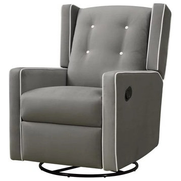 Recliner Glider Chair, Comfortable Seat With Swiveling Function, Gray Microfiber