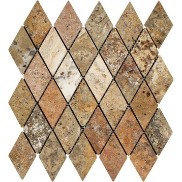 Scabos Travertine Diamond Mosaic, 2 X 4 Tumbled