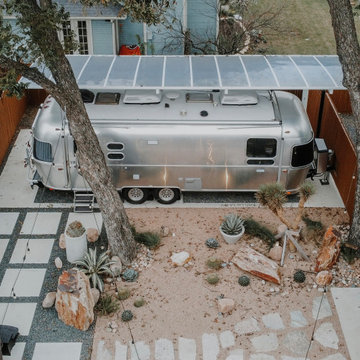 Modern Segmented Concrete Walkway / Driveway / Aluminum Camper Cover