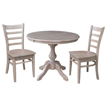 36" Round Extension Dining Table With 2 Emily Chairs