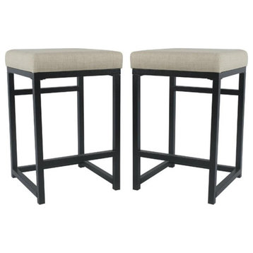 Home Square 24" Modern Metal and Fabric Counter Stool in Natural - Set of 2