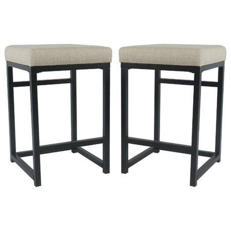 Home Square 24" Modern Metal and Fabric Counter Stool in Natural - Set of 2