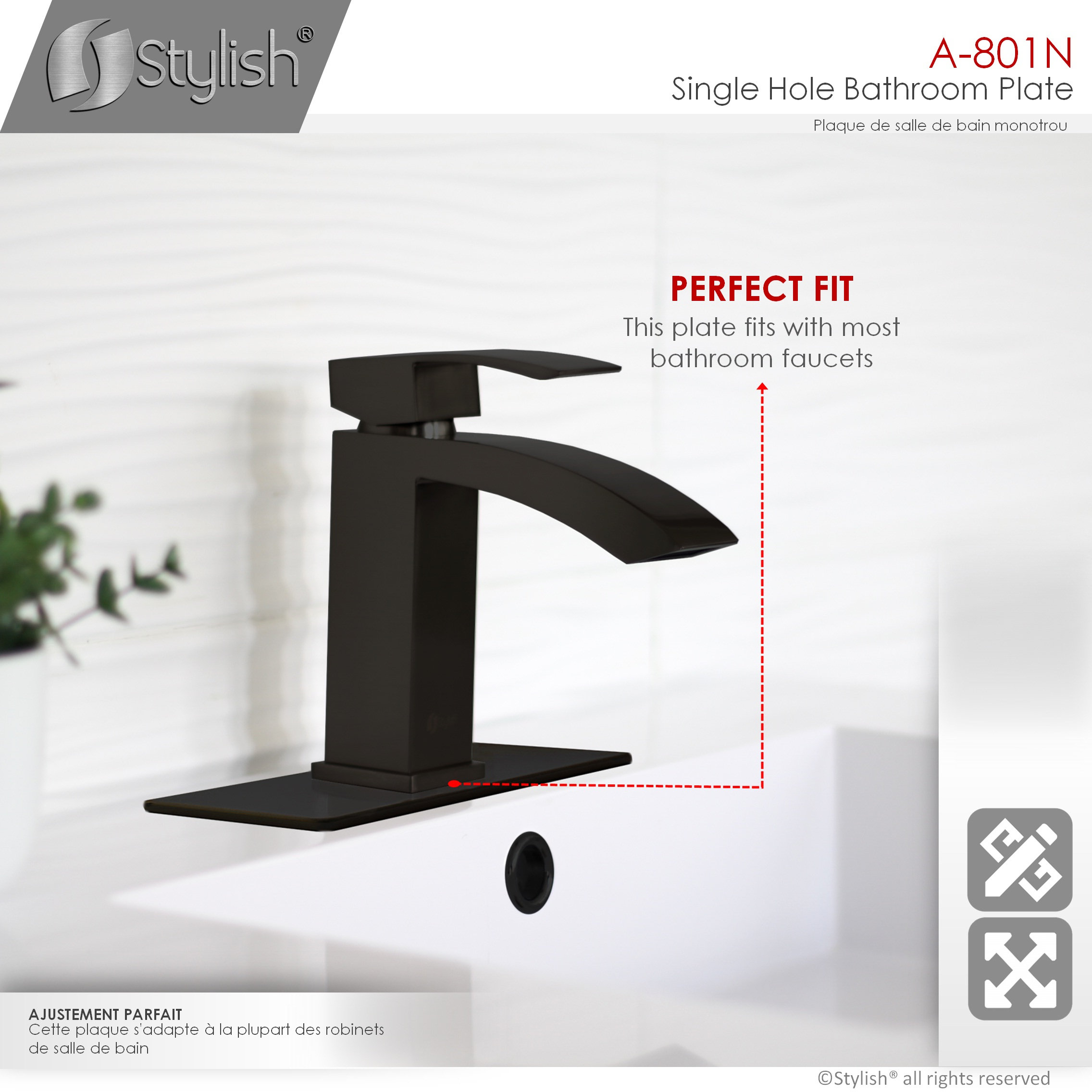 STYLISH 6 1/8" Matte Black Bathroom Square Deck Plate