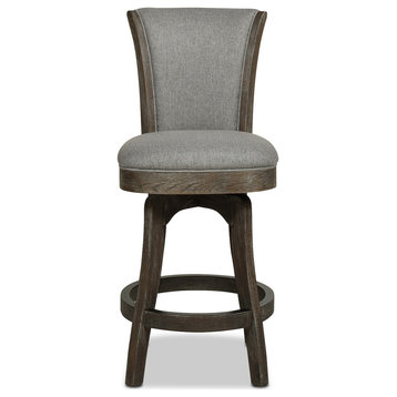 Henry 26" Armless Swivel Counter Height Bar Stool, Heathered Gray Linen