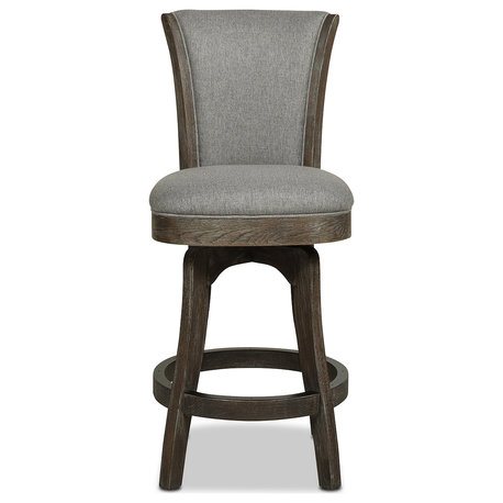 Henry 26" Armless Swivel Counter Height Bar Stool, Heathered Gray Linen