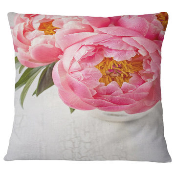 Full Bloom Pink Peony Flowers Floral Throw Pillow, 18"x18"