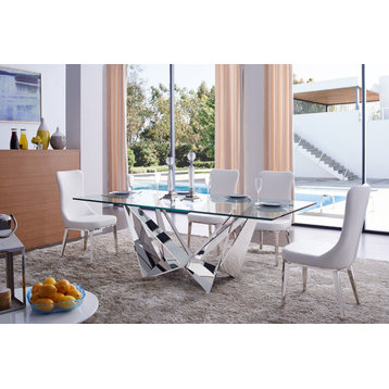 Contemporary Dining Table Glass and Stainless