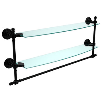Retro Wave 24" Two Tiered Glass Shelf with Towel Bar, Matte Black